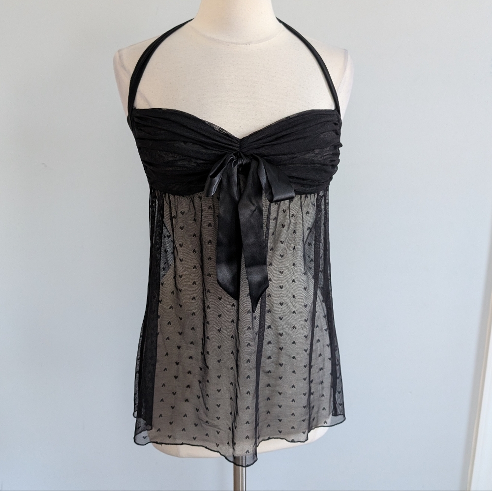 Women's Victoria's Secret Sheer Polka Dot Babydoll Top Medium Y2k 2007